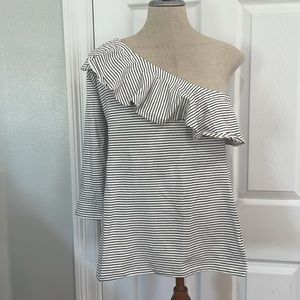 top off the shoulder striped three-quarter sleeve, ruffle collar cotton stretch